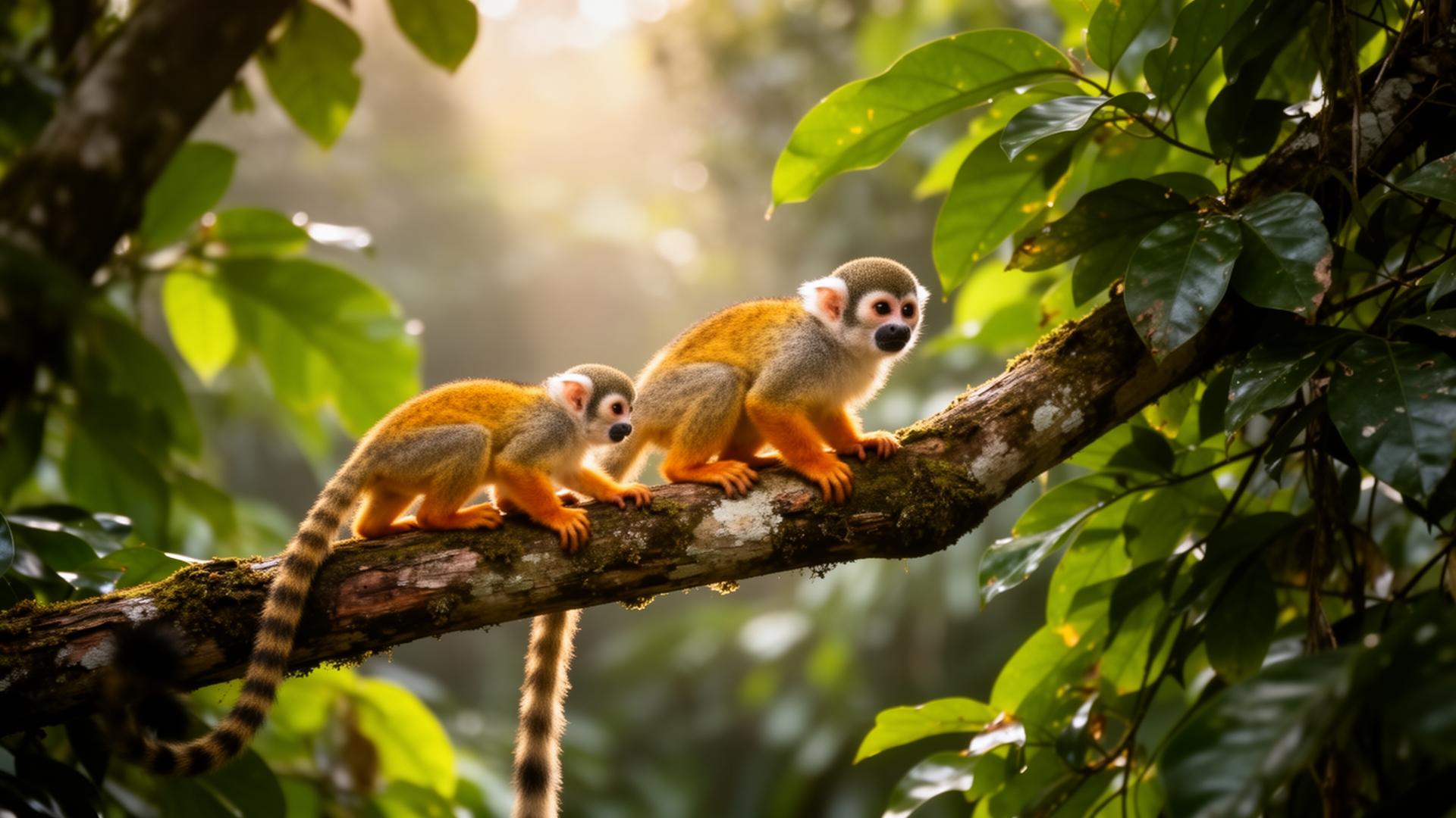 Monos tití at sunrise.